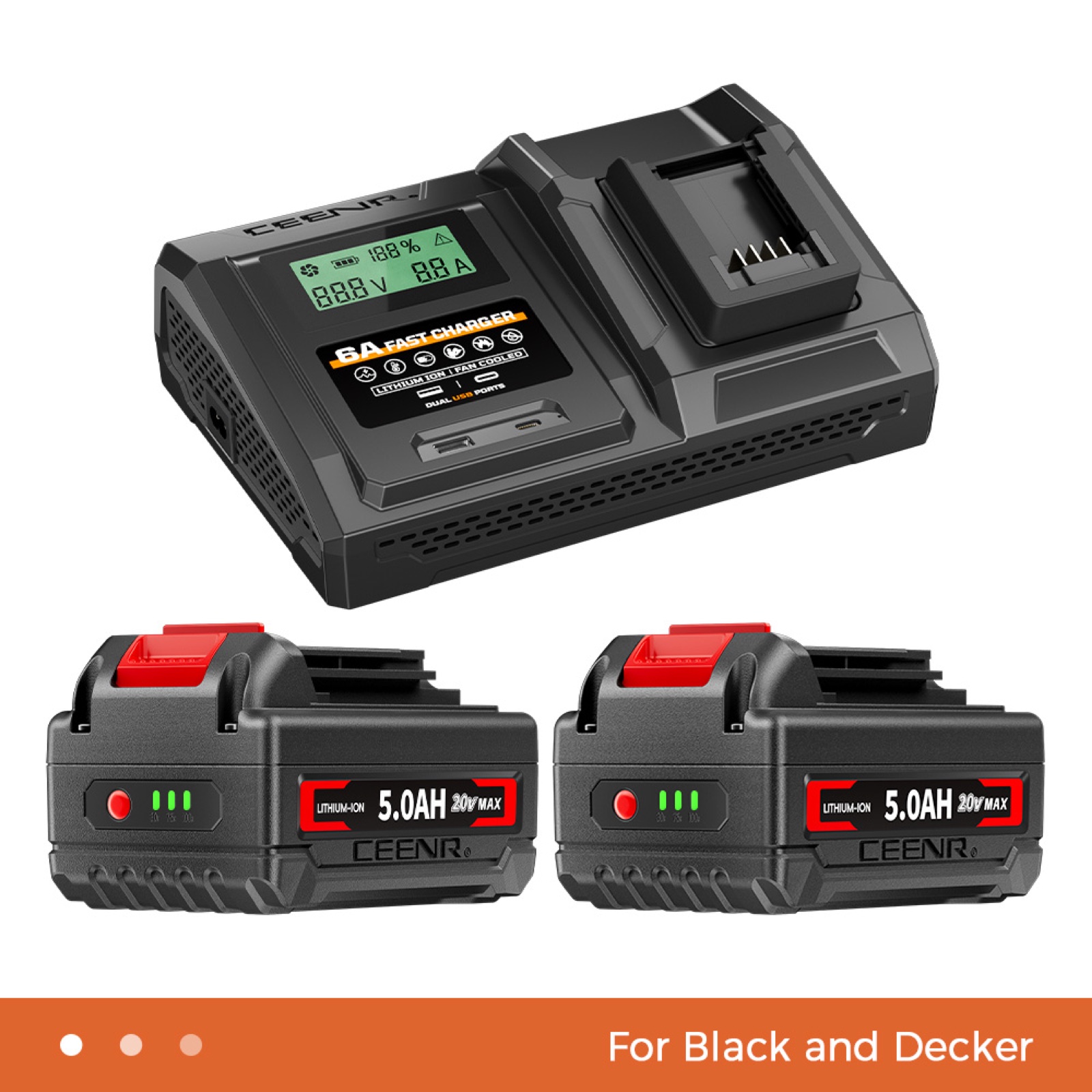 6 Amp Fast Charger for Black and Decker 20V Max Lithium-Ion Battery Pack